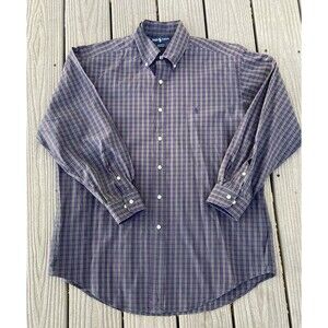 Ralph Lauren Yarmouth Oxford Shirt Green Purple Plaid 16 32/33 90's USA